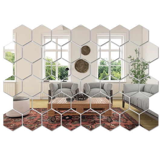 45pcs Mirror Wall Sticker, Hexagon Wall Mirrors